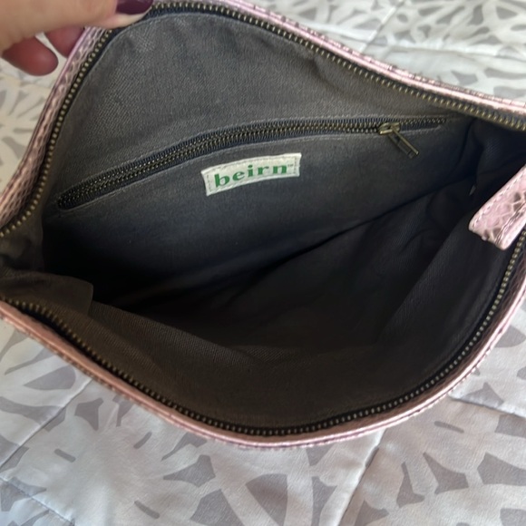 Beirn Striped Snakeskin Print Zipper Envelope Clutch Handbag Pink Large - Picture 4 of 7